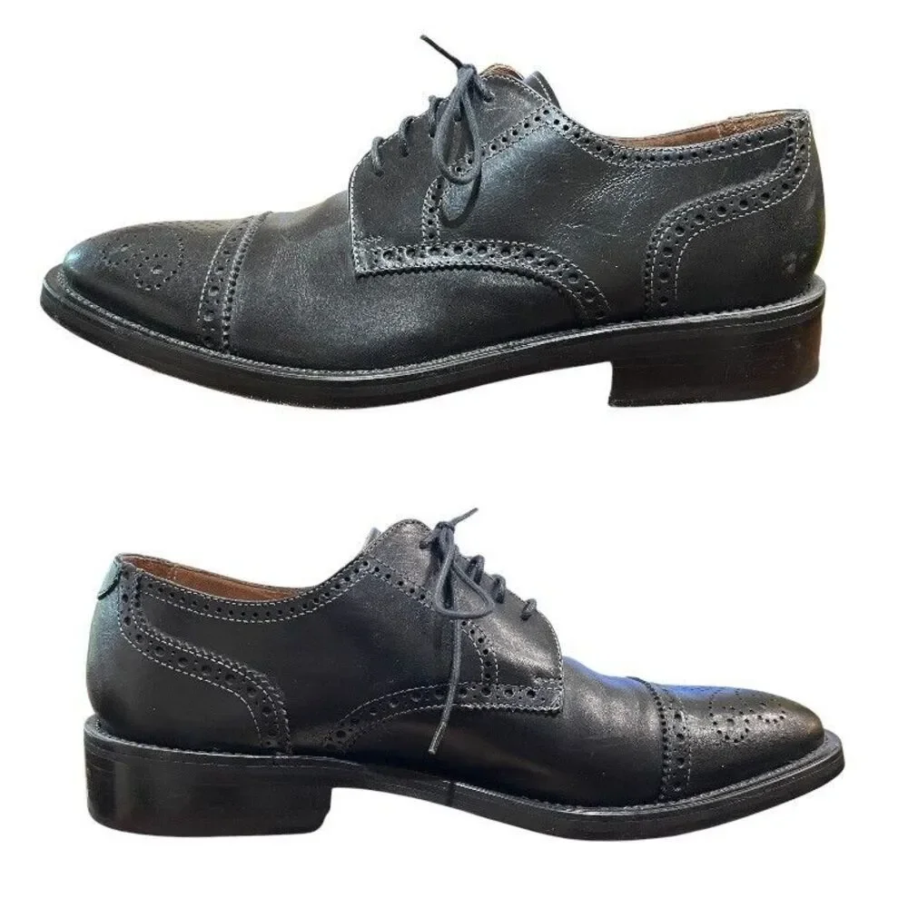 Pronto Uomo Firenze Italy Black Brogue Style Wing Tip Oxford Shoes  Size 10